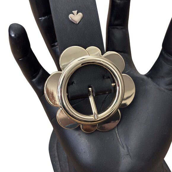 Kate Spade Black Leather Belt With Gold Flower Buckle Womens S - Picture 2 of 7